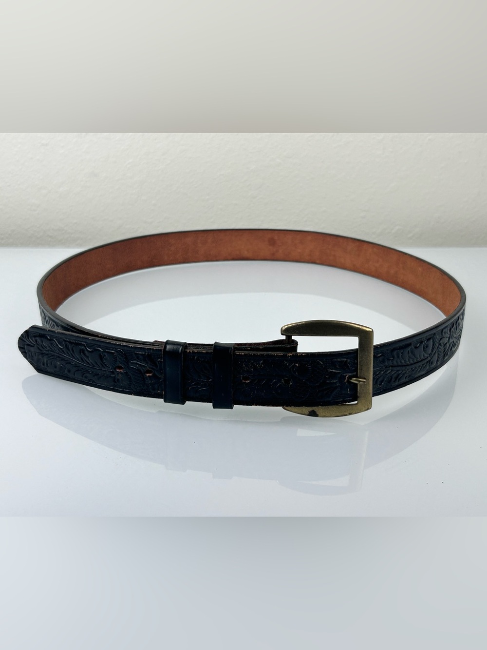 Justin Western Classic Embossed Tooled Leather Men's Belt Black Sz 42